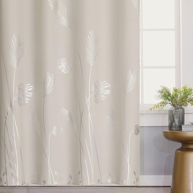 Cream Beige Curtain for Sliding Door 100W x 84L Inch Long Silver Palm Curtains - Image 3