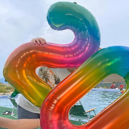 Rainbow Number 9 Balloon 40 Inch Rainbow 9 Balloon Giant Helium Foil Number 0 - Image 4