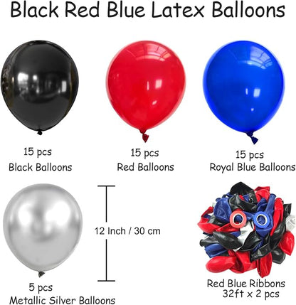Black Red and Blue Balloons, 12Inch Spider Theme Balloon Metallic Silver Black - Image 3
