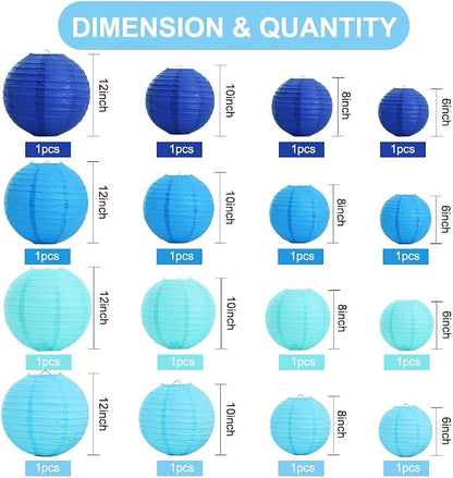 BEISHIDA Blue Mix Paper Lanterns 16Pcs 6/8/10/12 Inch Round Chinese Lamp | - Image 2