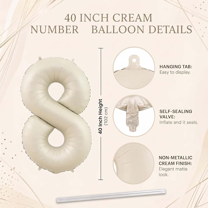 Cream Number 18 Balloon 40 Inch, Foil Numeral - Image 4