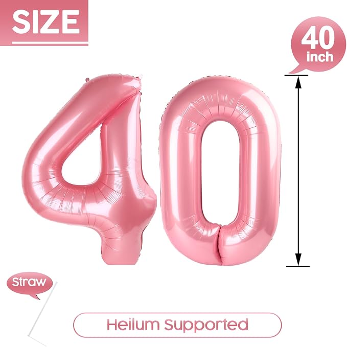 40 Balloon - Pastel Pink Birthday Number Balloons, 40 Inch Decorations | Pastel - Image 5