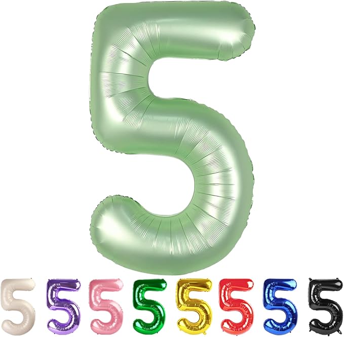 40 Inch Number 5 Balloon, Olive Green Birthday Decorations by Mluchee