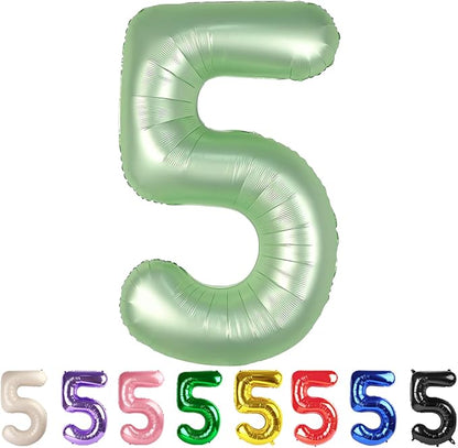 40 Inch Number 5 Balloon, Olive Green Birthday Decorations by Mluchee