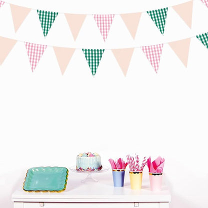 32Ft Pink Green Gingham Camp Bride Banner Green Pink Plaid Checkered Fabric - Image 6