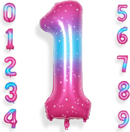 RainbowQ Blue Pink 1 Balloon Number 40 Inch Big 0-10 Foil Large Balloon | by RainbowQParty