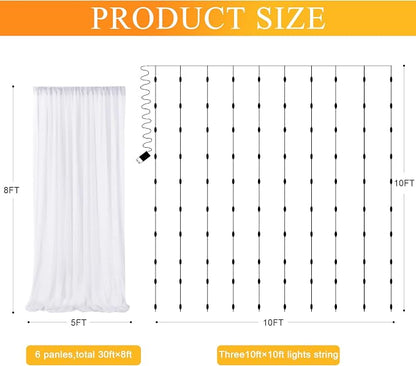 Tulle Backdrop Curtains with Lights Sheer White Curtain Backdrop 30x8ft | Tulle - Image 2