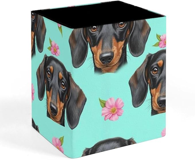 Pencil Holder for Desk, Pu Leather Desktop Container Pen Cup Storage Dachshund by Unknown