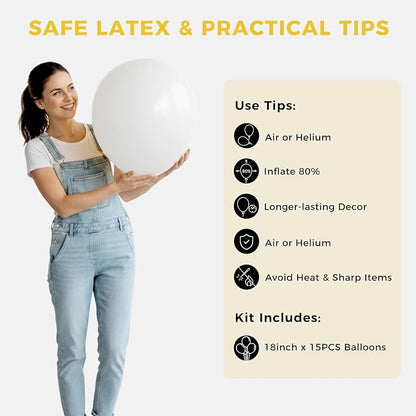 LovesTown 15PCS Party Balloons, 18inch White Latex Balloons Balloon Garland Arch - Image 7