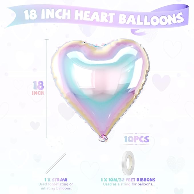 Iridescent Heart Balloons, 18 Inch Gradient Clear Foil Balloons - Image 2