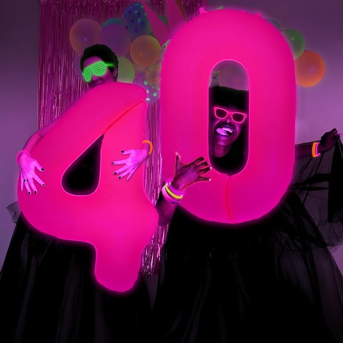 Mega-L Glow in The Dark Party Supplies, 40 Inch Fuchsia Number 6 Balloon | Glow - Image 4
