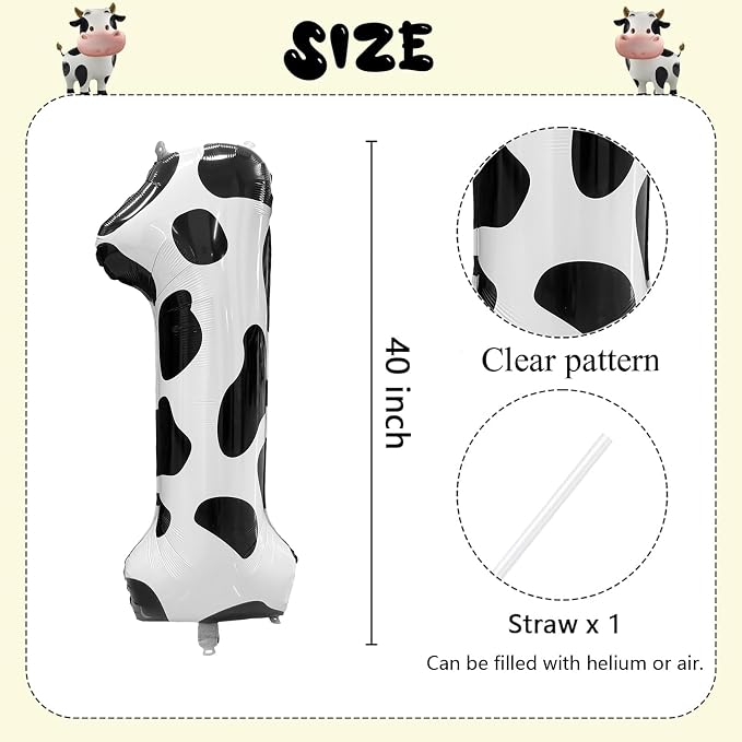 Cow Print Number Balloons, Large Foil Number 1 Balloon 40 Inch Cow Balloon - Image 2