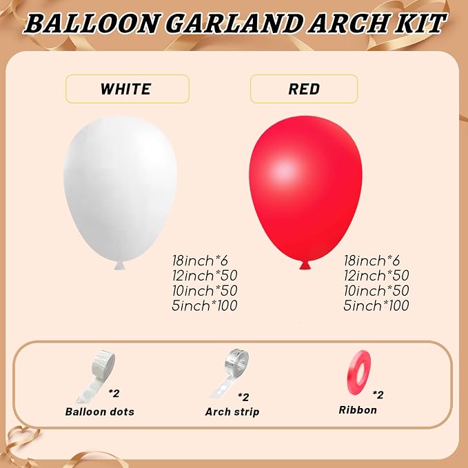 412Pcs Red and White Balloon Garland Arch kit, 18 12 10 5 Inch Different Size - Image 2