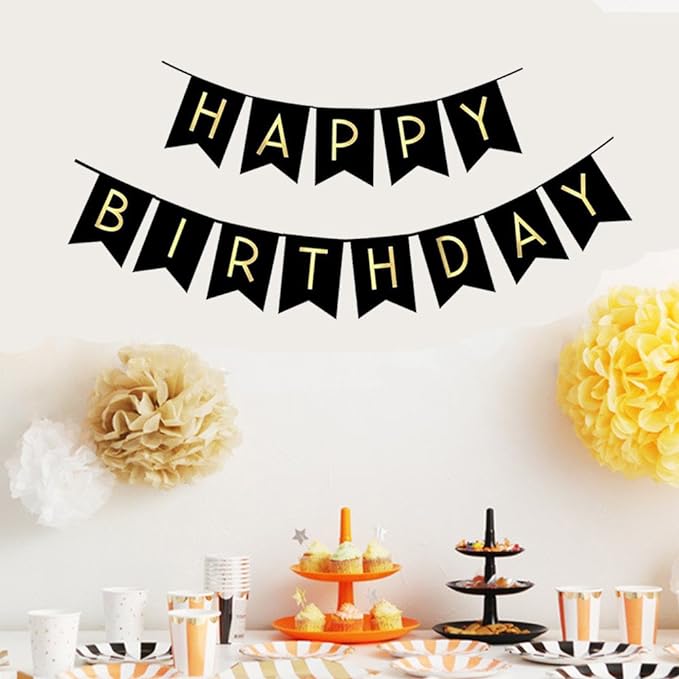 Fecedy Black Happy Birthday Bunting Banner - Image 3