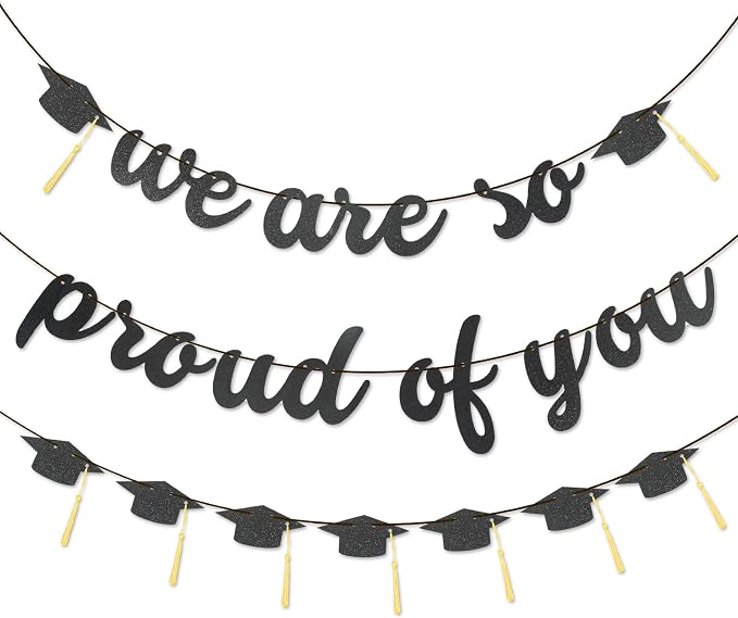 2026 Graduation Banners Party Decorations-Black Glitter We are So Proud of You by Unknown