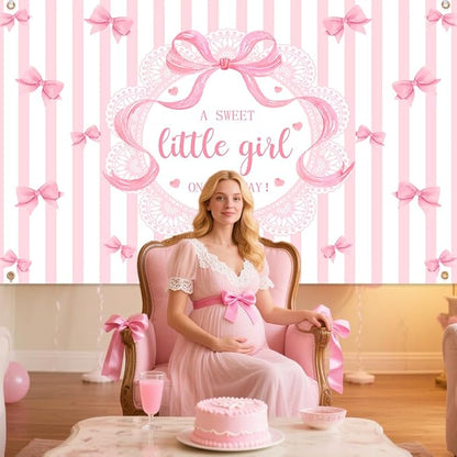 AIBIIN A Sweet Little Girl is on The Way Photography Background Pink Bow Girls - Image 4