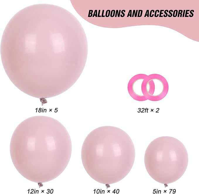 RUBFAC Dusty Pink Balloons Different Sizes Blush Pink Balloon Arch 154pcs | - Image 2