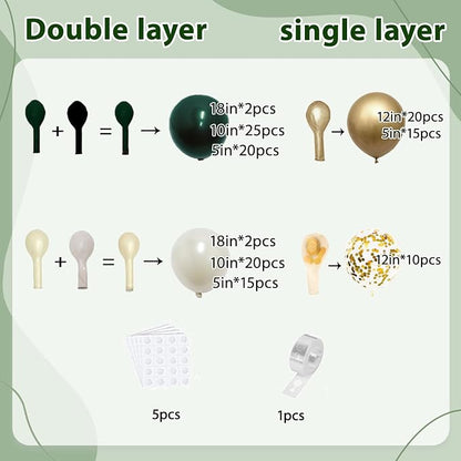 Emerald Green Gold Balloon Arch Kit, Different Size | Double Stuffed Latex - Image 2
