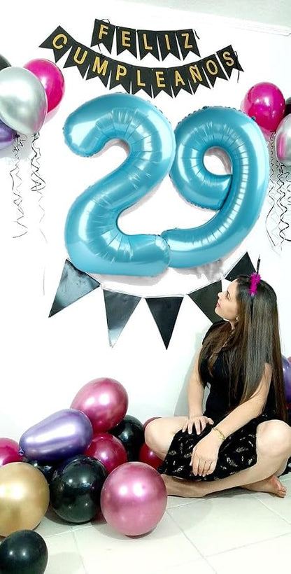 2 Balloon Numbers Birthday Decorations, 40In Pearl Blue Balloons - Image 4