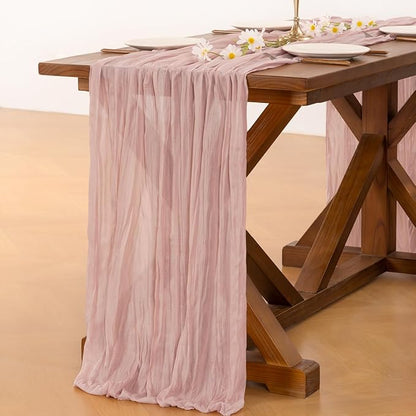 Cheesecloth Table Runner Summer Boho Wedding Birthday Party Home Decor | Pink - Image 4