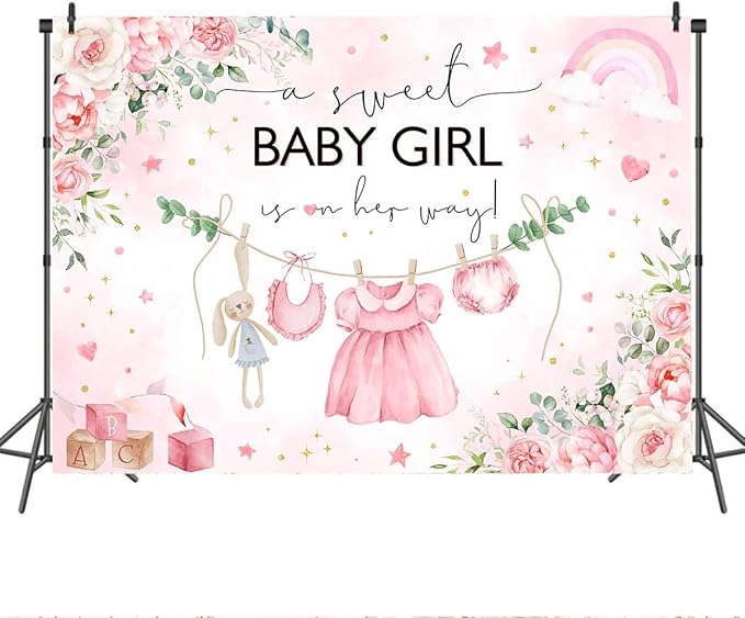 Mocsicka 7x5ft Pink Baby Shower Backdrop - Image 6