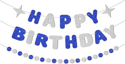 Royal Blue and Silver Happy Birthday Banner-Happy Birthday Decorations by Unknown