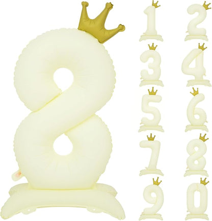 Standing White Crown Number 8 Balloon 40In Retro White Crown 8 Balloon | by YOIOZAIZAI