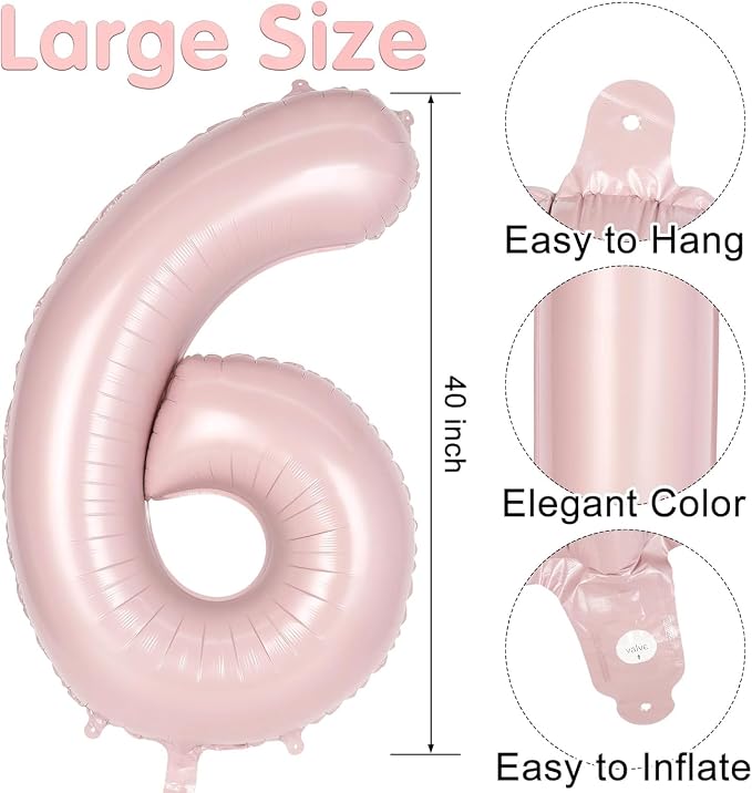 Light Pink Number 16 Balloon, 40 Inch Giant Mylar Number Balloons, Large Foil - Image 2