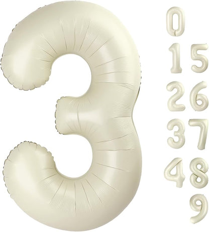 3 Balloon Number 40 Inch Cream Balloons by Mluchee