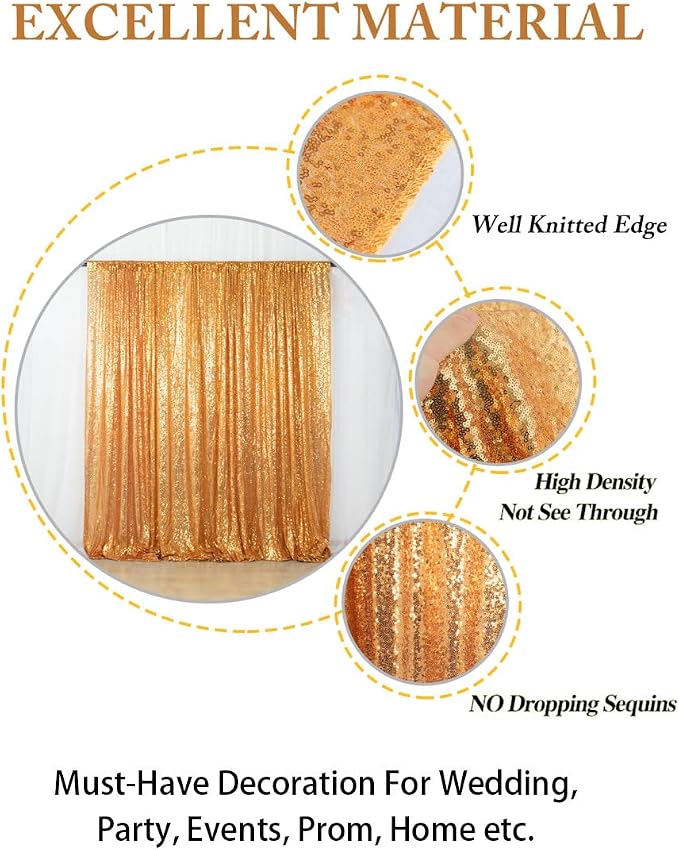 ShinyBeauty Gold Sequin Curtain Backdrop 2 Panels 4FTx8FT Photo Curtain - Image 4
