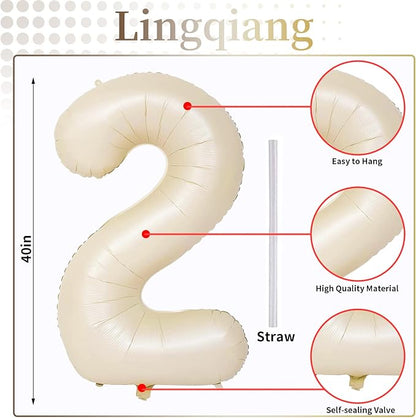 Beige 12th Birthday Balloons for Boys Girls, 40 Inch Big Cream Foil 1 and 2 - Image 2