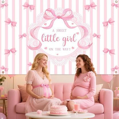 AIBIIN A Sweet Little Girl is on The Way Photography Background Pink Bow Girls - Image 3