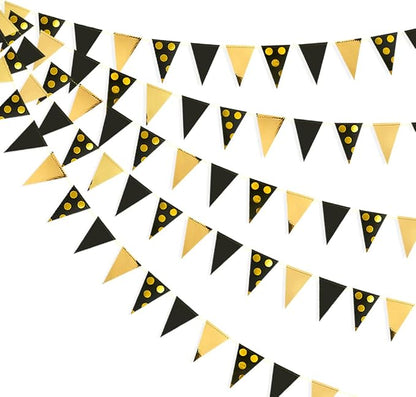 30Ft Black Gold Party Decorations Polka Dot Pennant Banner Paper Circle Dot by pinkblume