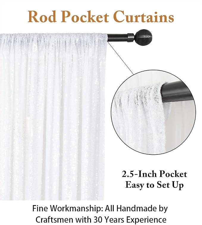 ShinyBeauty White Sequin Backdrop Curtain 2 Panels Seuqin Bakdrop 4X8FT Photo - Image 3