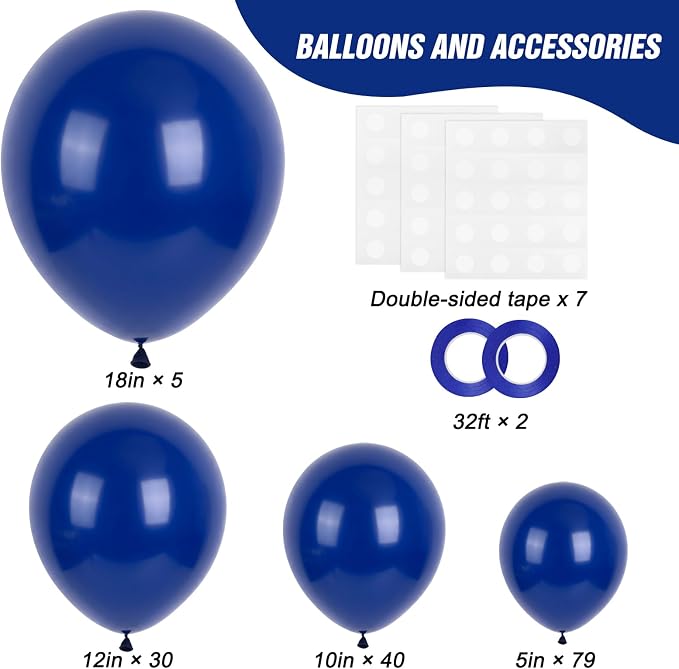 RUBFAC Blue Balloons Arch Kit Navy Blue Balloon Different Sizes 154pcs | Party - Image 2