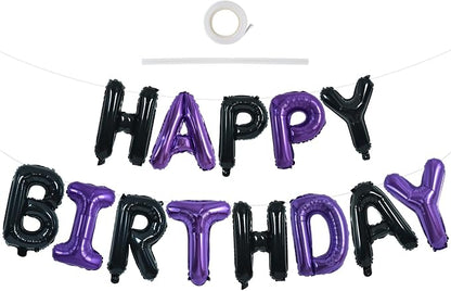 TONIFUL Black and Purple Happy Birthday Balloon Banner Decor by TONIFUL