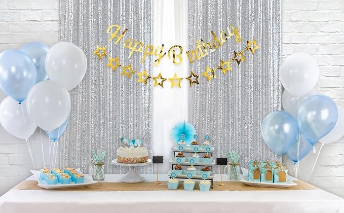 Silver Sequin Backdrop Curtains-6 Panels 2FTx8FT Silver Backdrop - Image 5