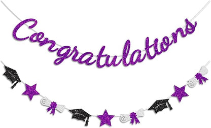 Congratulations Banner Purple Graduation Decorations Class of 2026 Prestrung by Vofrise
