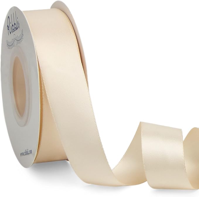 Ribbli Cream Double Faced Satin Ribbon, 1” x Continuous 25 Yards, Use by Ribbli