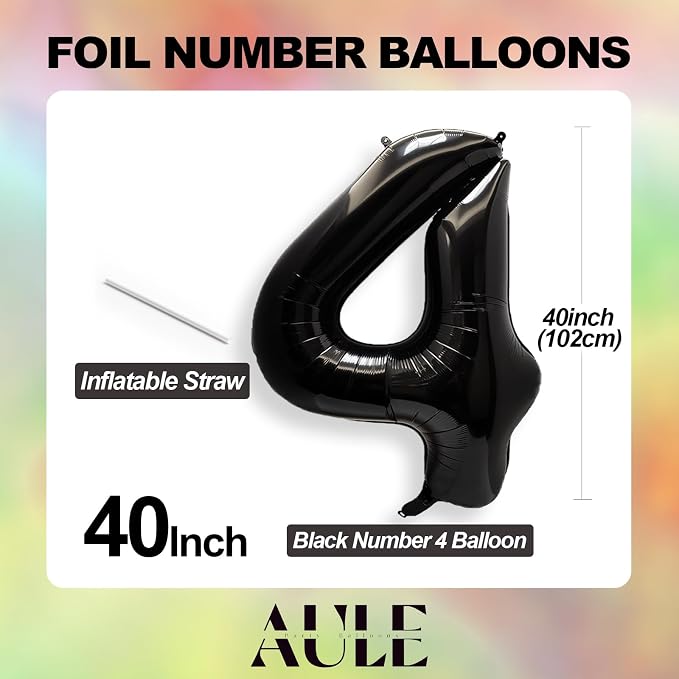 AULE 40 Inch Black Number Balloon 4 Foil 0-9 Birthday Big Numbers | Birthday - Image 5