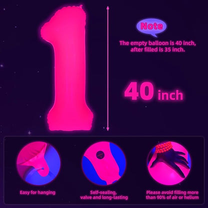 Mega-L Glow in The Dark Party Supplies, 40 Inch Fuchsia Number 6 Balloon | Glow - Image 5
