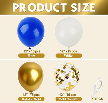 White Gold Blue Balloons 60Pcs 12 Inch Confetti Latex Balloon - Image 4