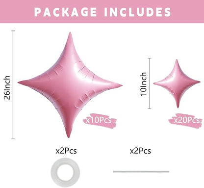 TONIFUL 30 Pcs Four Pointed Star Balloon 26In&10In Light Pink Foil Balloon | - Image 2