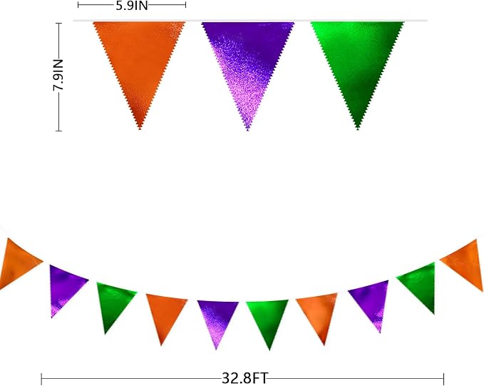Halloween Party Decorations Metallic Fabric Green Orange Purple Triangle - Image 2