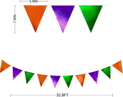 Halloween Party Decorations Metallic Fabric Green Orange Purple Triangle - Image 2