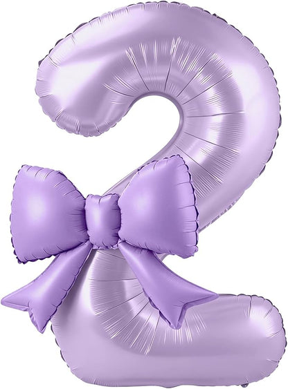 40 Inch Number 2 Balloon with Bow, Coquette Aesthetic Foil Balloon by Unknown