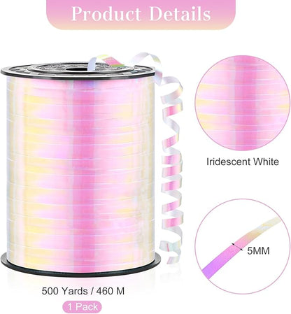 White Curling Ribbon, 500 Yards, 1/5 Inch | Iridescent, - Image 2