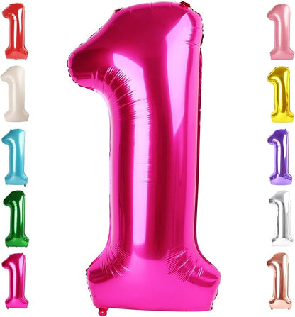 1 Balloon Numbers Birthday Decorations, 40In Hot Pink Balloons by Mluchee