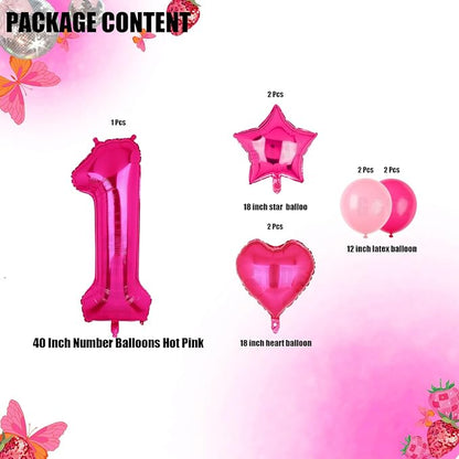 40 Inch Number Balloons Hot Pink 1 Cowgirl Pink 1st Birthday Decor 9 Pcs | - Image 2