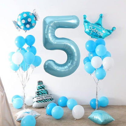 TONIFUL 40 Inch Light Blue Large Numbers 0-9, Number 5 Digital Helium Balloon - Image 4